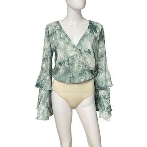 Lulu’s Surplice Bodysuit Blouse Flounce Sleeve